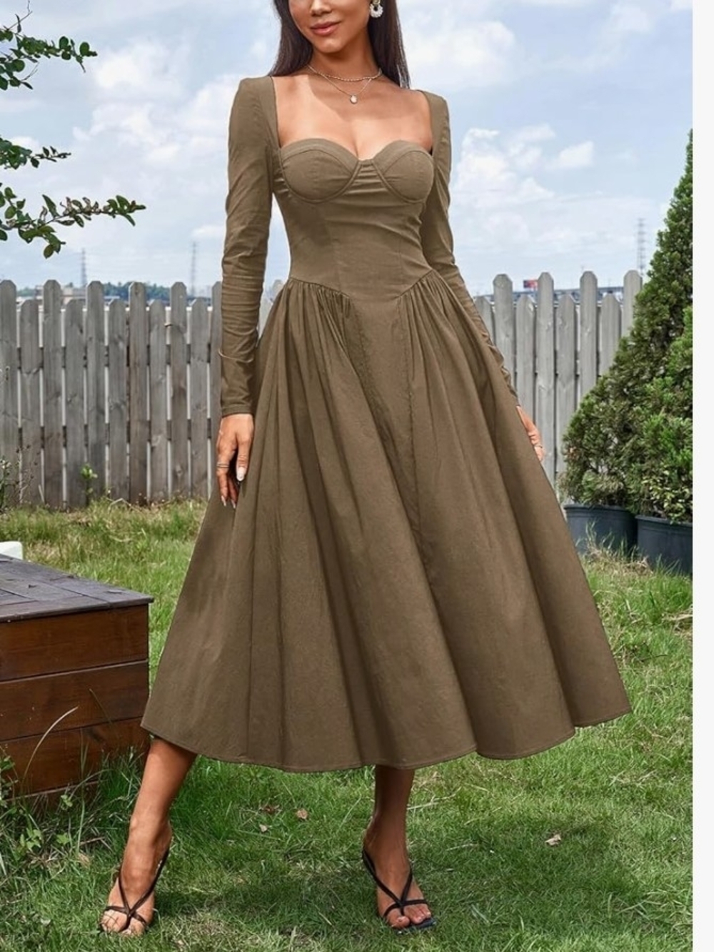 Rustic Olive Long-Sleeve Fit & Flare Dress